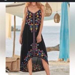 Sundance Black Dress with Colorful Floral Embroidery